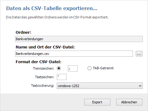 13. Daten importieren und exportieren Einzelne Ordnerinhalte können von Wallet 4W als Tabellen im CSV-Format exportiert und importiert werden. Auf diesem Wege können z.b. umfangreiche Datenbestände in das Wallet importiert werden.