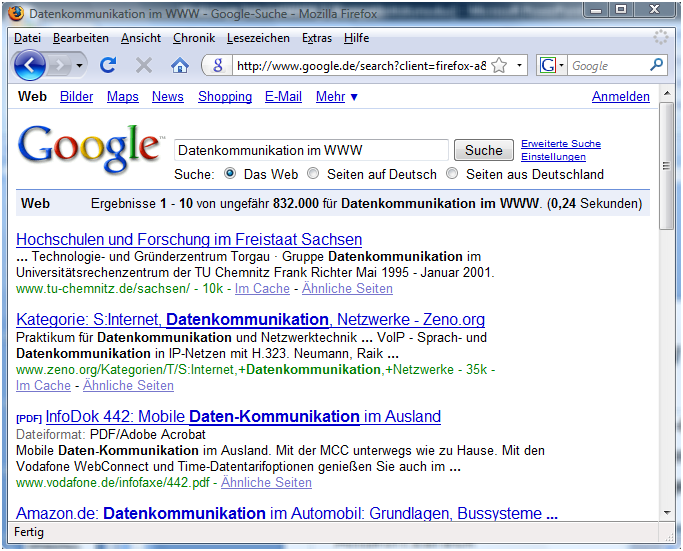 Datenkommunikation im WWW Frage: Was passiert bei einer Google-Suche?