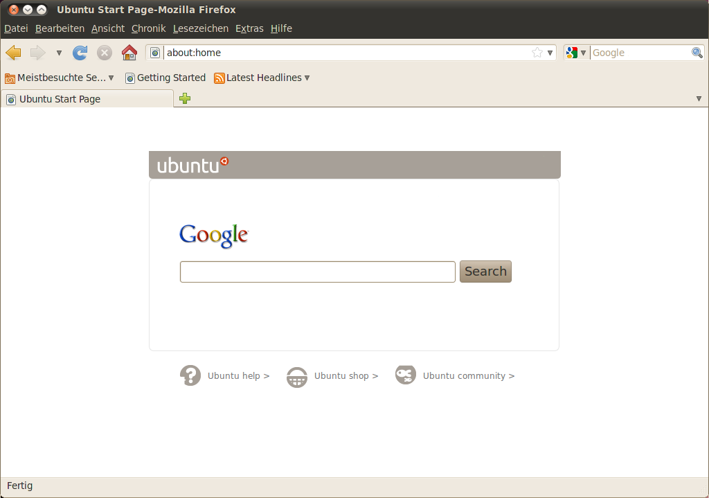 M U Auf Webseiten navigieren Abbildung. : Die in Ubuntu voreingestellte Startseite für den Webbrowser Firefox Ihre Startseite anzeigen Wenn Sie Firefox öffnen, wird Ihre Startseite angezeigt.