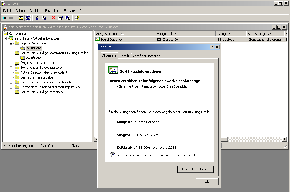 Zertifikatsverwaltung in Microsoft Windows Mit der Microsoft Management Console (MMC.