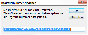 Lizenznummerneingabe Beim ersten Start der Datenbank werden Sie aufgefordert, Ihre Registriernummer einzutragen.