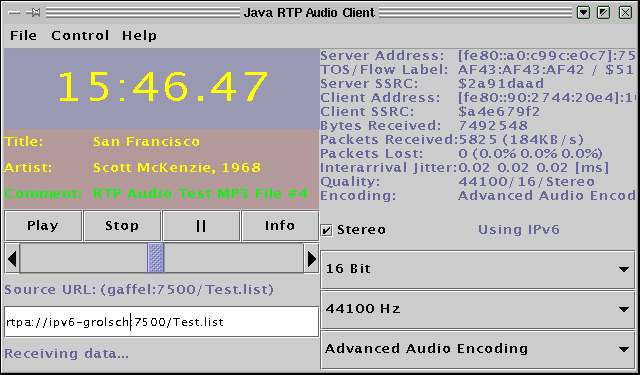 102 ANHANG A. DIE BENUTZERDOKUMENTATION Abbildung A.6: Der Java-Client -analyzer: Die Ausgabe erfolgt nicht auf den Spectrum-Analyzer.