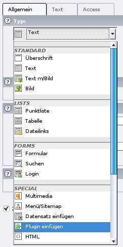 Teaser/Quicklink Auf Standardseite Inhaltselement Text im rechten Rand erstellen, und Typ in Plugin ändern.