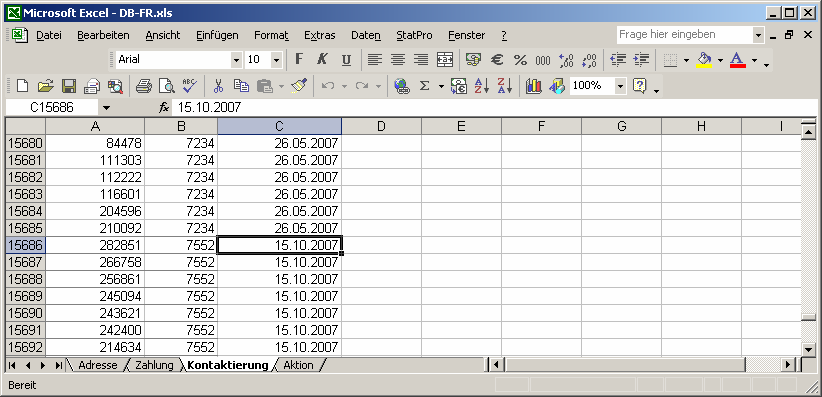 ...und kopieren Sie die Felder ins Tabellenblatt Kontaktierung der Datenbank DB-FR.xls.