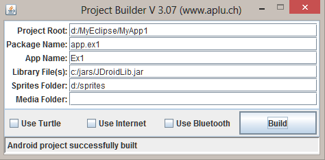 JDroid mit Eclipse Seite 3 7. JDroidLib (Klassenbibliotheken und ProjectBuilder) JDroidLib distribution von http//www.aplu.ch/android downloaden und auspacken. JDroidLib.jar in ein Verzeichnis mit anderen Jars kopieren, z.