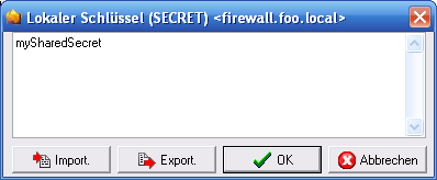 Es erscheint jetzt automatisch ein neues Dialog-Fenster IP-Sec-Verbindungen Übernehmen. Wählen Sie das Authentisierungsverfahren SECRET.