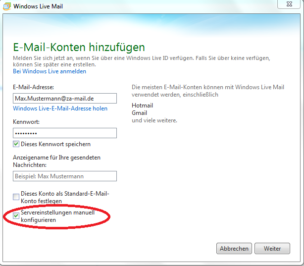 Im Hintergrund hat sich die Oberfläche des Windows Mails geöffnet. Im Vordergrund öffnet sich sofort ein Fenster, indem man ein E-Mail-Konto hinzufügen kann.