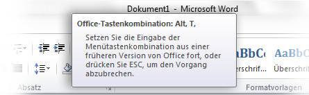 Zugriffstasteninfo Word 2010 stellt Verknüpfungen für das Menüband zur Verfügung, die als Zugriffstasteninfo bezeichnet werden, damit Sie Aufgaben ohne Verwendung der Maus schnell ausführen können.