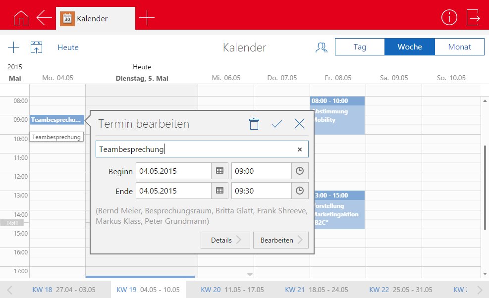 Timeclient online Kalender 5 Kalender In der App Kalender sehen Sie bestehende Termine und