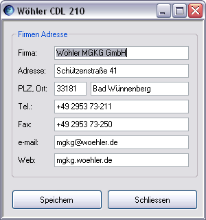 Untermenü Info Menübefehl Firmenadresse Die eingegebene Firmenadresse wird auf dem Ausdruck des Messprotokolls dargestellt. Abb.