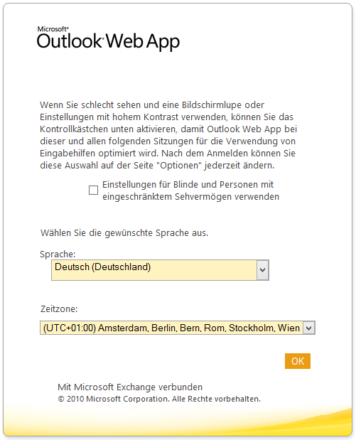 Kurzbeschreibung Outlook Web App Premium 2010 Anmeldeseite Öffnen Sie zunächst einen (Web-)Browser. Tippen Sie bitte in die Adresszeile exchange.umwelt-campus.