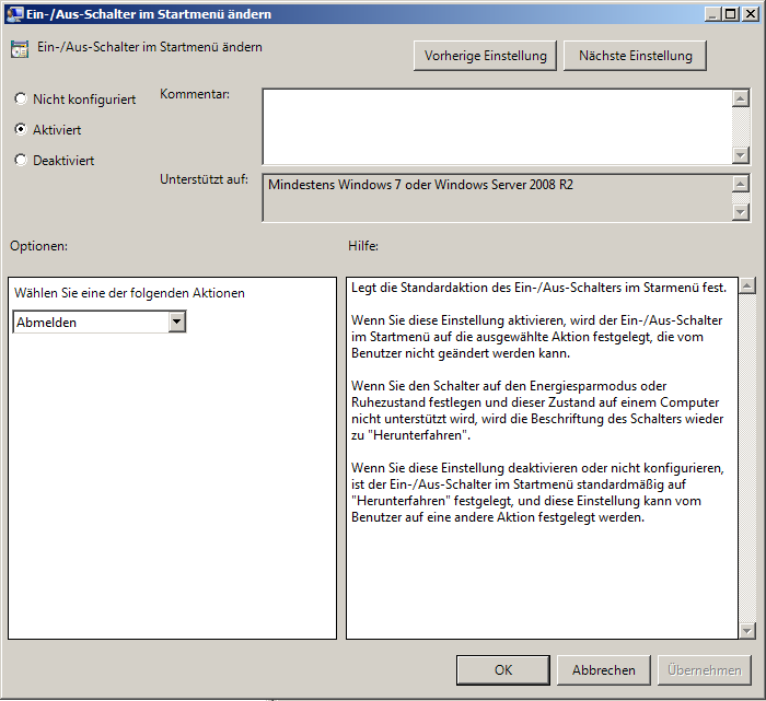 Benutzerkonfiguration Richtlinien Administrative Vorlagen Startmenü und Taskleiste Benutzerkonfiguration Richtlinien Administrative Vorlagen Windows-Komponenten Windows-Explorer