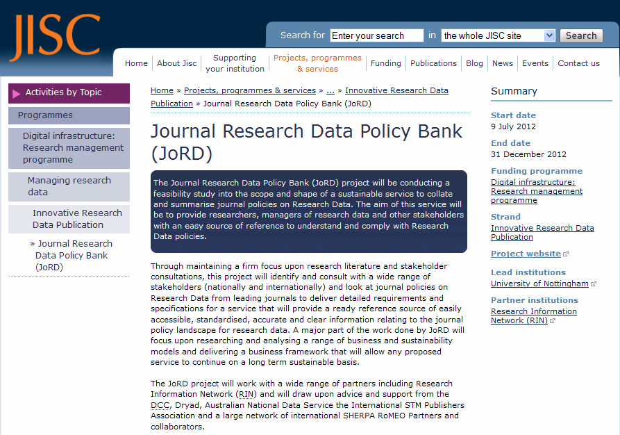 Datenpolitik wissenschaftlicher Zeitschriften http://www.jisc.ac.