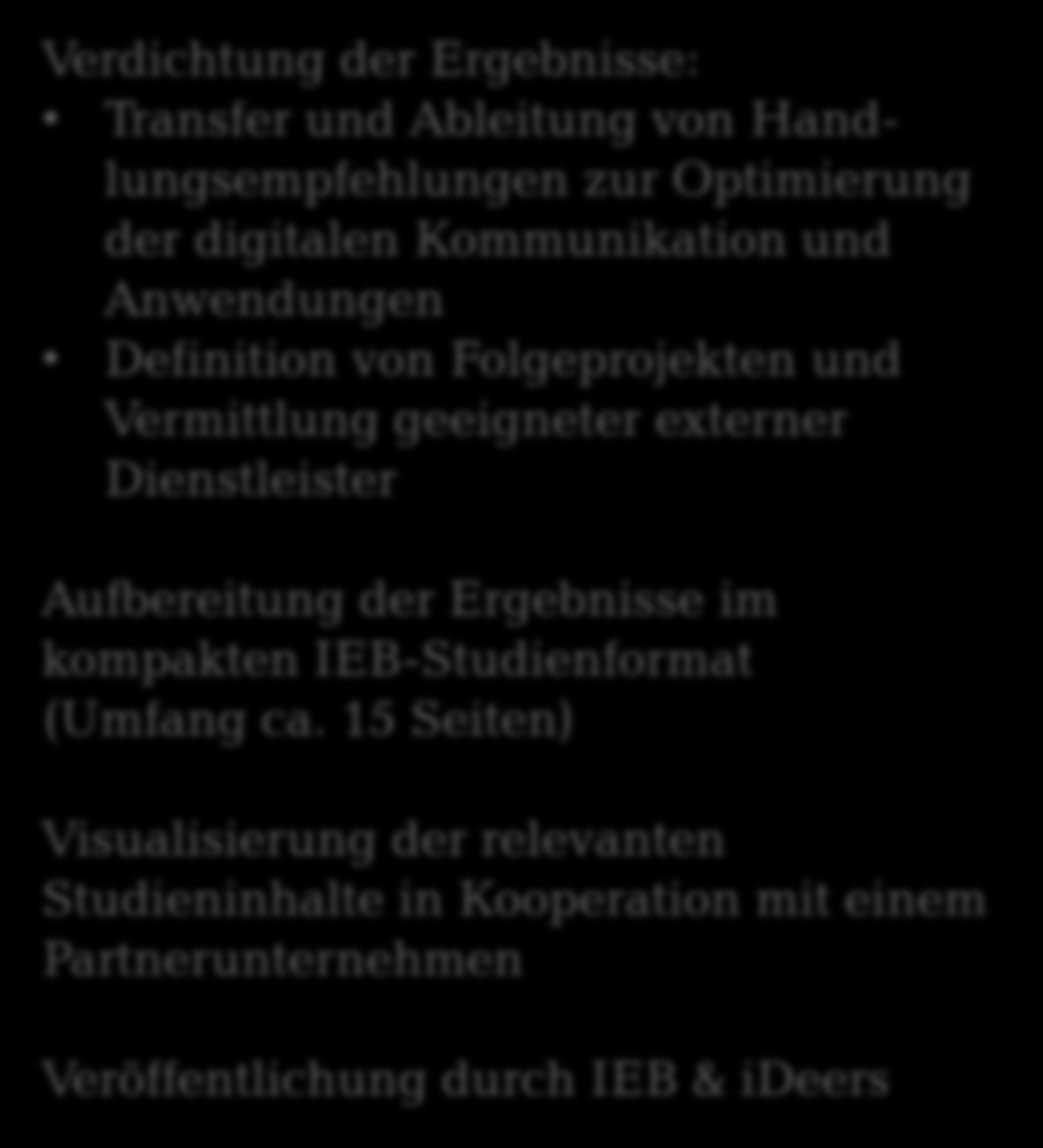 Arbeitspakete Verdichtung der Ergebnisse: Transfer und Ableitung von Handlungsempfehlungen zur Optimierung der digitalen Kommunikation und Anwendungen AP1 Definition von Folgeprojekten und