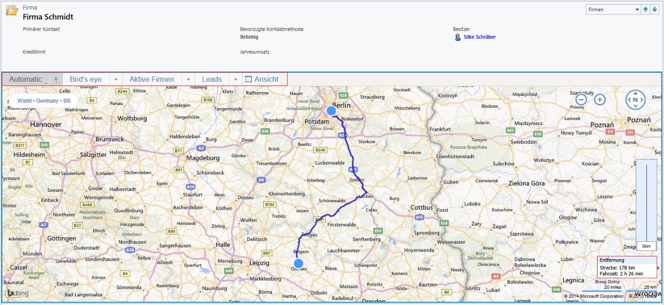 4. Das Arbeiten mit der CRM Bing Maps Schnittstelle 4.