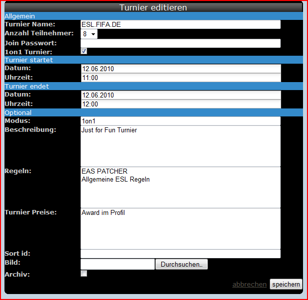 4.6 Turnier editieren Hier kann man alle Einstellungen eines Turniers im Nachhinein noch mal ändern. Sinn macht es z.b.