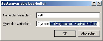 dort wählen Sie bitte die Variable Path und klicken auf den Button Bearbeiten, am Ende der Variablen