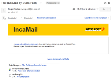 IncaMail Senden / Empfangen Versand Integration in Mailinfrastruktur, z.b.