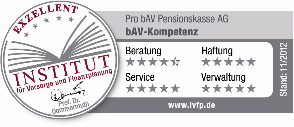 AXA als bav Anbieter: Zertifizierte Kompetenz Neuauflage (in 2012) des bav-kompetenz-ratings mit 25 namhaften Anbietern durch das IVFP* Untersucht wurden die Prozesse, Organisation und Dokumente