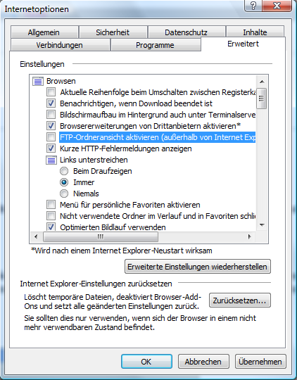 ISA-Server 2006 Abbildung 206: Internet Explorer-Einstellung für die Verwendung von FTP 13.