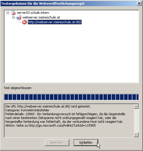 ISA-Server 2006 Sollten (wie in folgender Abbildung sichtbar) Fehler auftreten, werden diese beschrieben und die entsprechenden Ergebnisse angezeigt. Abbildung 226: Ergebnis eines Tests 13.8.