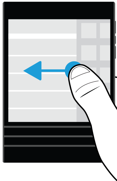 Einrichtung und Grundlagen Streichen Sie mit Ihrem Finger nach links und rechts, um zwischen dem BlackBerry Hub und den Apps zu wechseln.