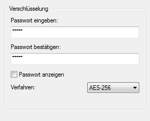 personenbezogener Daten per E-Mail 4 Es öffnet sich dieses Fenster Zunächst einen Namen für das verschlüsselte Archiv eingeben Danach das Archivformat, am Besten zip auswählen Für die eigentliche