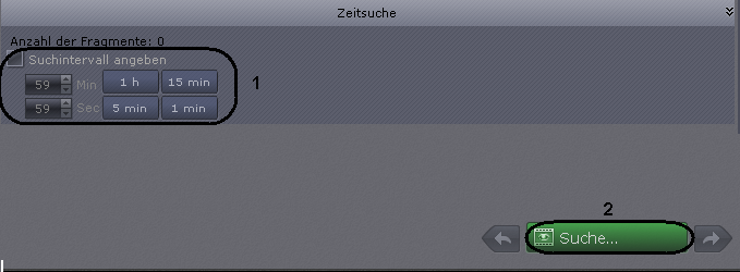 Abb. 7.3 102 Einstellung der Kriterien für die Zeitsuche 2. Legen Sie auf der Zeitleiste das Zeitintervall fest, in dem Sie suchen möchten.