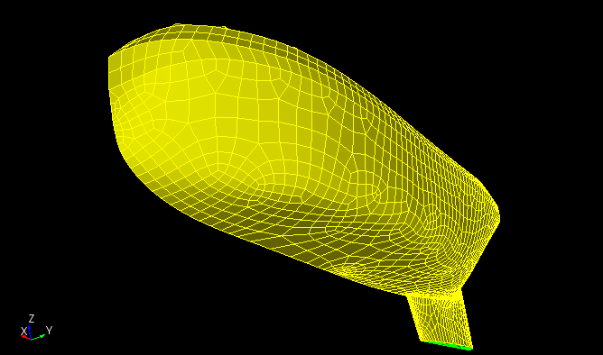 KAPITEL 7. ERGEBNISSE 78 7.2 Strömungssimulation 7.2.1 Simulation An dieser Stelle werden die Ergebnisse der Simulation vorgestellt. In Abb. 7.16 ist das Oberflächennetz zu sehen, welches mit Hilfe des Paving Algorithmus auf Basis der triangulierten Geometrie erstellt wurde.