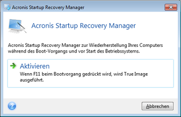 2. Klicken Sie im Programmbereich Extras auf Mehr Tools und anschließend per Doppelklick auf Acronis Startup Recovery Manager aktivieren. 3. Klicken Sie im dann geöffneten Fenster auf Aktivieren.