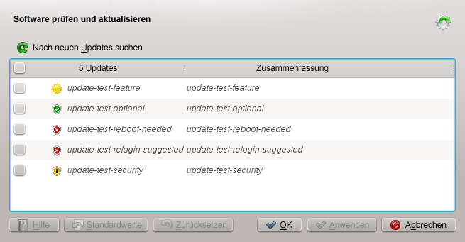 Abbildung 6.3 KDE-Programm zur Software-Aktualisierung Die YaST-Online-Aktualisierung enthält erweiterte Funktionen zur Anpassung der Patch-Installation.