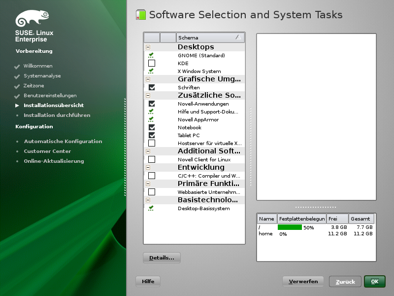 Abbildung 3.8 Software-Auswahl und System-Tasks 3.11.4 Sprache (Überblick) Hier können Sie die von Ihnen im ersten Schritt der Installation festgelegte Sprache des Systems ändern.