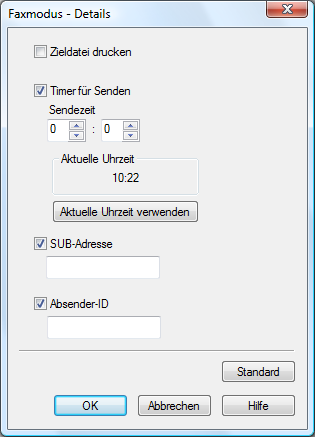 4 Faxe versenden 4.1 4.1.4 Sendebedingungen konfigurieren Klicken Sie beim Senden eines Fax auf [Einst.-Det. für Faxmodus.