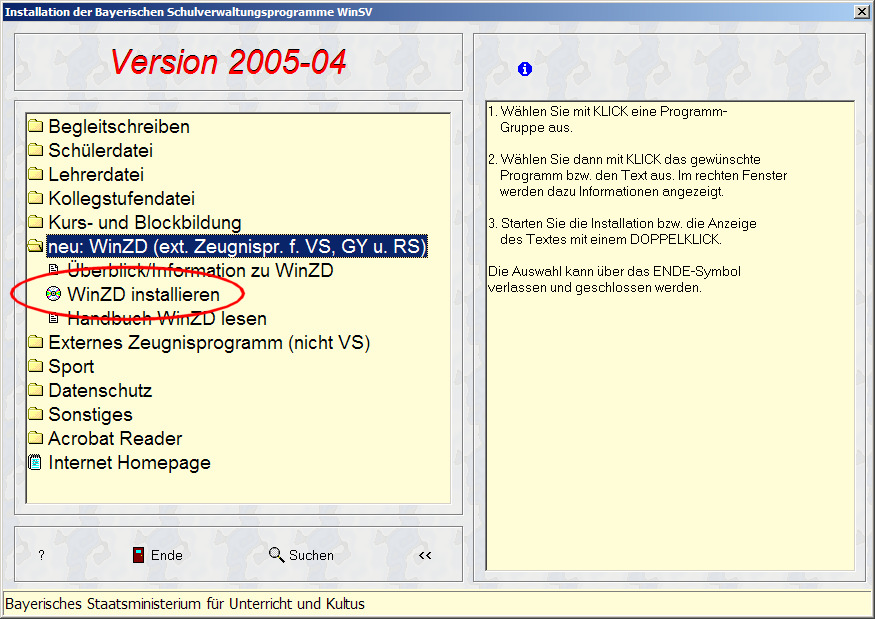 Sollte dies nicht der Fall sein, so müssen Sie über den Windows-Explorer auf der CD die Start-Datei (das ist die Datei mit dem Schlüssel-Symbol) suchen und sie durch Anklicken aufrufen.