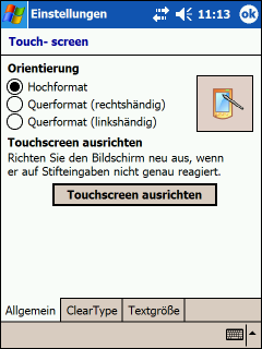 Einführung in die Grundlagen Ändern der Bildschirmausrichtung Sie können die Bildschirmausrichtung des Pocket PC vom Hochin das Querformat ändern.