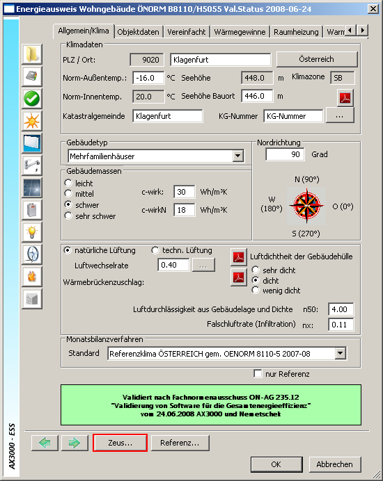 AX3000 Basis Allplan 1.9 Zeus Online-Datenbank (Österreich) ZEUS Online-Datenbank für Energieausweise ZEUS ist eine webbasierte Datenbank-Applikation.