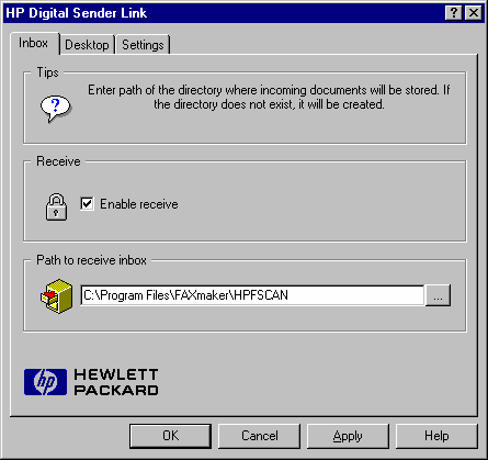 Screenshot 64: Konfigurieren des HP Digital Sender 1. Rufen Sie die Anwendung des HP Digital Sender auf, und wählen Sie die Registerkarte Inbox (Posteingang). 2.