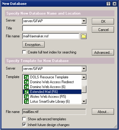 3.2.3 Lotus Domino/Notes Server 6 Schritt 1: Erstellen einer Postfachdatenbank auf dem Domino-Server Screenshot 11: Erstellen einer neuen Datenbank 1.