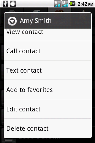 3.6 Kontakte verwalten Kontakte bearbeiten 1. Tippen Sie auf > Contacts (Kontakte). 2. Halten Sie den Finger auf den Kontakt gedrückt, den Sie verändern möchten. 3.