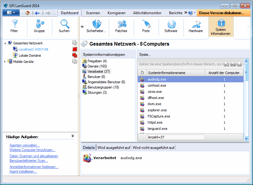 4.7.10 Ansicht Systeminformationen Auf der Registerkarte Systeminformationen werden Informationen zum Betriebssystem eines Scan- Ziels angezeigt.