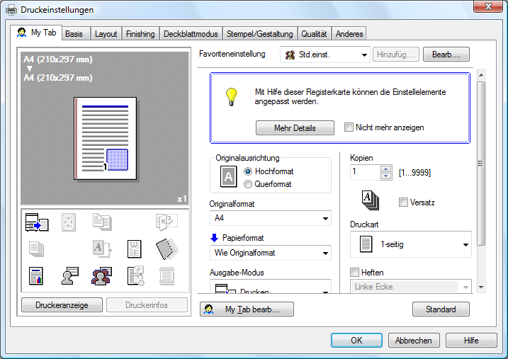 8 Parameterdetails 8.4 8.4 Parameterdetails Im Fenster "Druckeinstellungen" können die Funktionen des Druckertreibers eingerichtet werden.