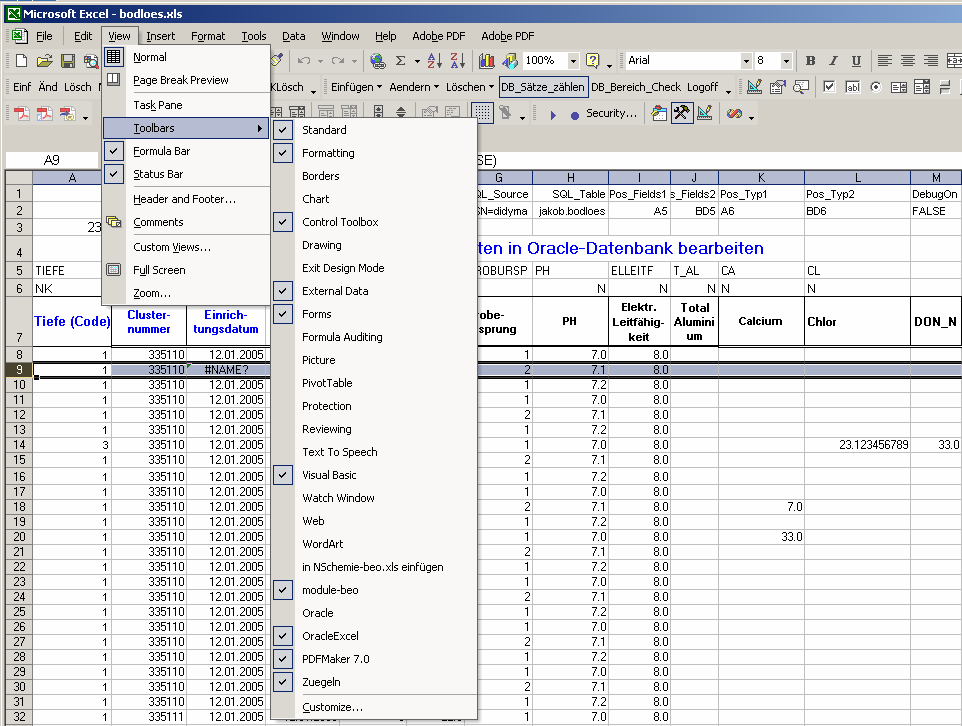 Bis zu dieser Excel Zelle werden die Variablentypen der SQL-Tabelle gele- Pos_Typ2: