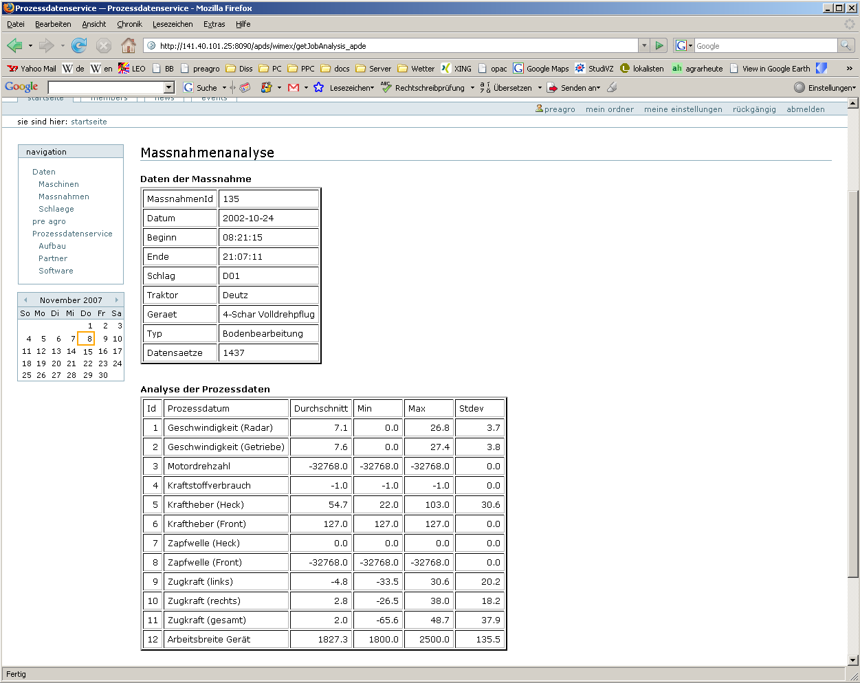 Realisierung eines Prozessdatenservice 105 oder aller angezeigten Maßnahmen (Ziffer 5) aus der Tabelle wie in Abbildung 40 werden an das WebGIS übergeben und dargestellt (siehe 4.4.1.2).