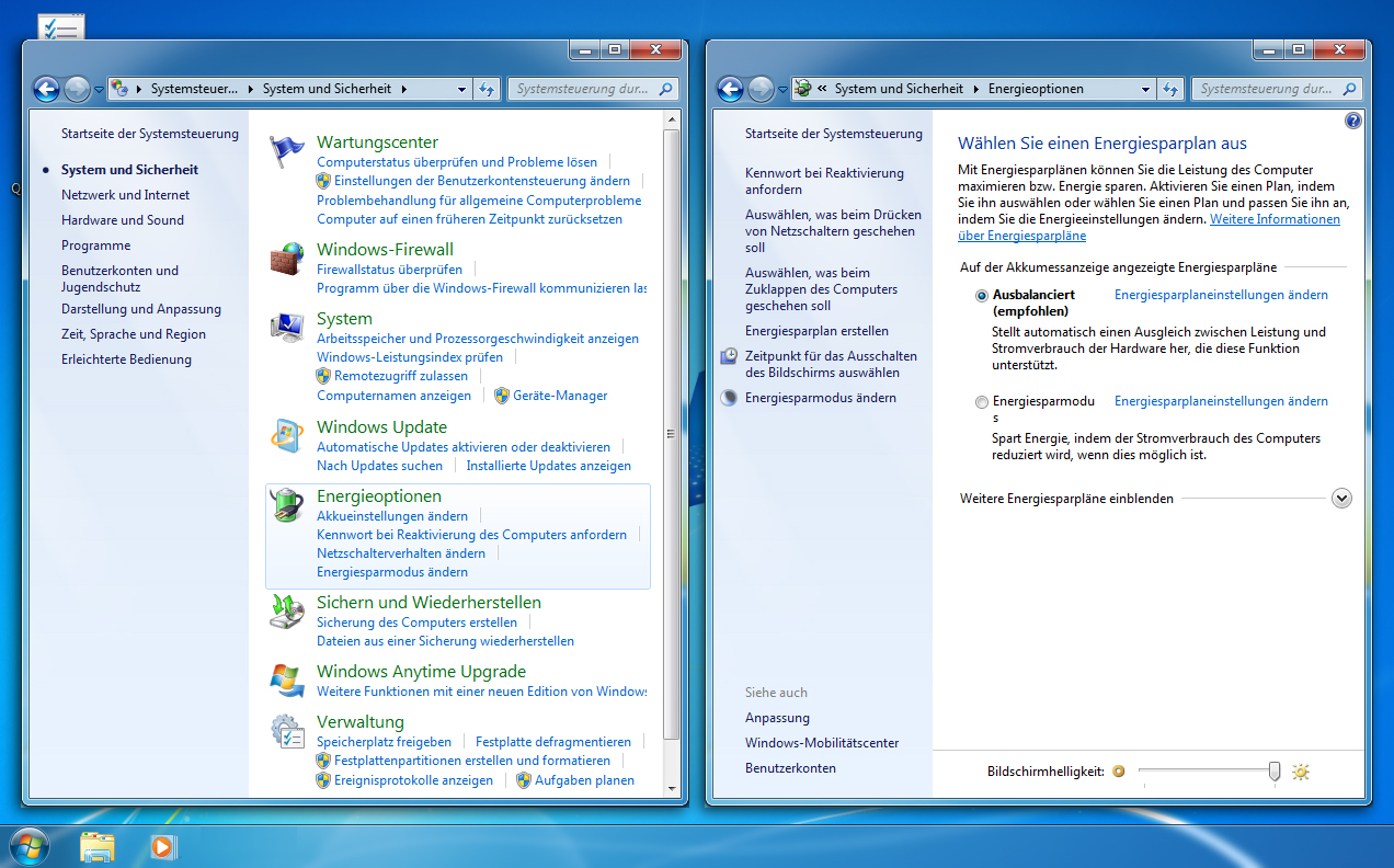 Energieverwaltungsfunktionen Die Energieoptionen von Windows ermöglichen Ihnen die Konfiguration der Optionen für das Energiemanagement des Computers.