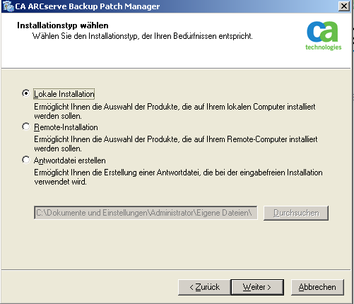 Installation von CA ARCserve Backup Patch Manager 2. Befolgen Sie die Anweisungen des Assistenten, um die Installation von CA ARCserve Backup Patch Manager abzuschließen. 3.