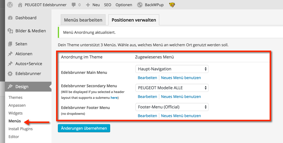 BEREICHE DER WEBSITE 1 NAVIGATION Verwaltung (als Administrator): Design > Menüs > Menüs bearbeiten oder Positionen verwalten 2 SIDEBAR Verwaltung (als Administrator): Design > Widgets Sidebar