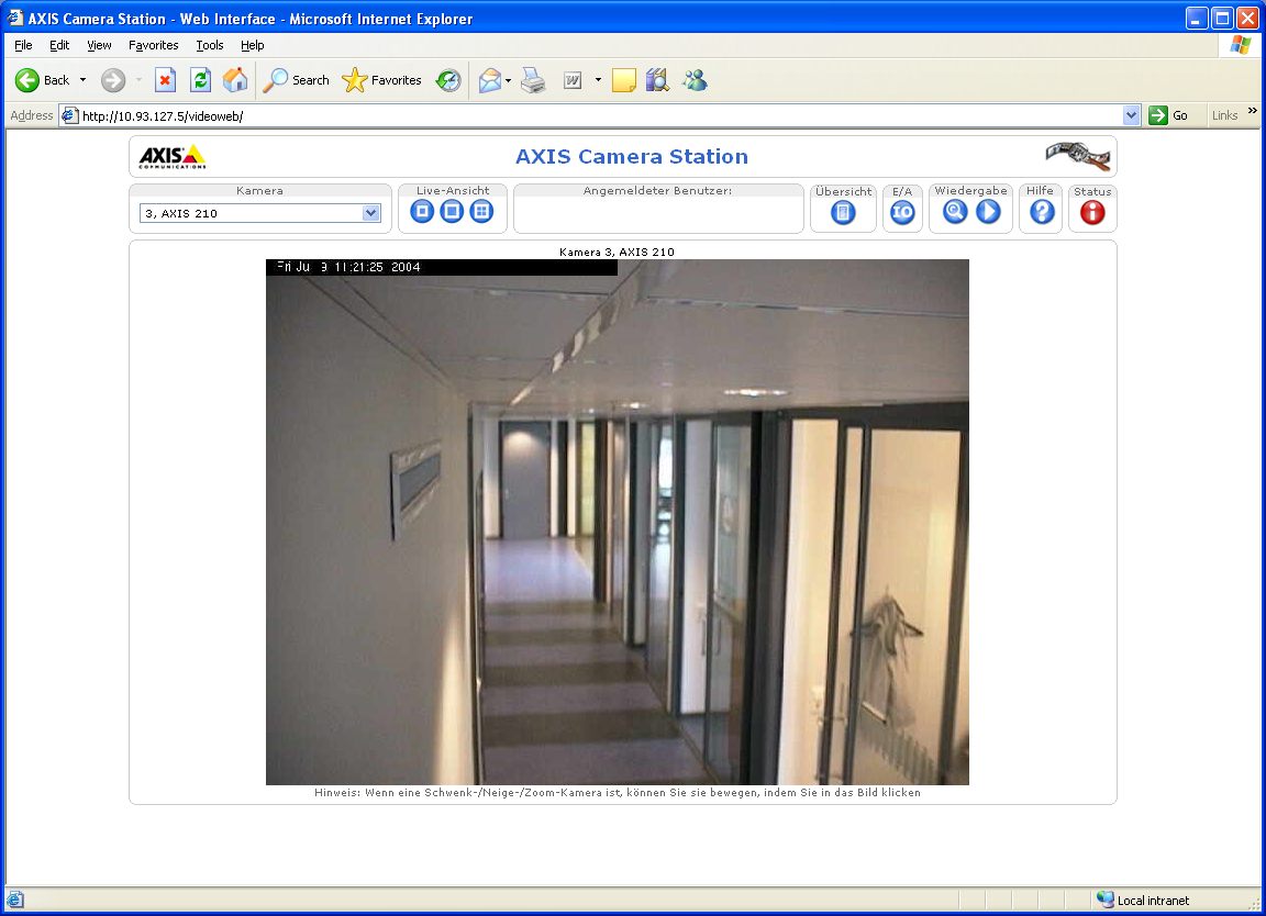 AXIS Camera Station Web Auf Client-Workstations kann ein Webbrowser genutzt werden, um Kameras anzuzeigen und einfache Operationen wie das Ansehen und Wiedergeben von Aufzeichnungen durchzuführen.