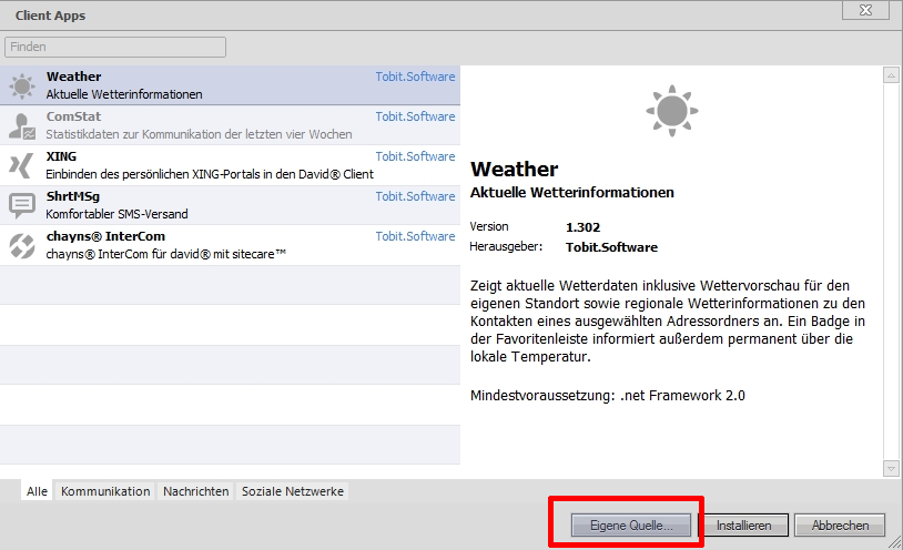 2.2. Installation durchführen Im Fenster Client Apps die