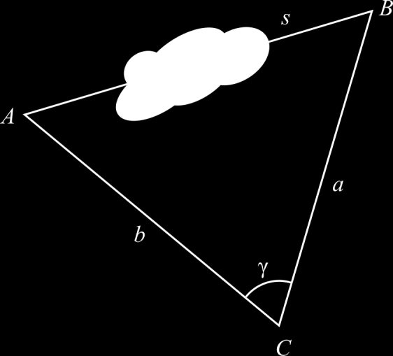 . Fall: Die Strecke s kann nicht direkt gemessen werden a. man stellt sich in einem beliebigen Punkt C auf und bestimmt die beiden Seiten a und b b.