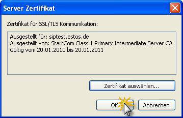 Abb. 29: Konfiguration Server Zertifikat Zertifikatauswahl für